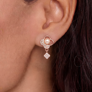 Elegantes Pendientes de Perlas de Agua Dulce de Plata S925, Joyería Delicada con Ramas de Circonio para Mujer, Regalo de Boda - Product Image 2