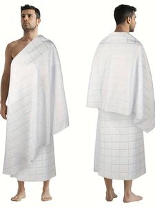 2 toallas musulmanas blancas para hombre, de fibra de poliéster gruesa, chal de oración árabe tradicional con detalles de borlas y elegantes. - Product Image 4