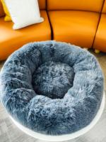 Coussin pour animaux de compagnie en forme de donut gris foncé personnalisé, en peluche douce, anti-anxiété, rond, pour petits chiens