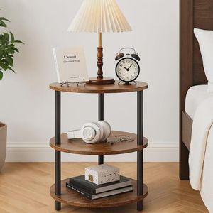 <b>Rustic</b> 3-Tier Round End <b>Table</b>, Farmhouse Wooden <b>Bedside</b> Furniture - Product Image 4