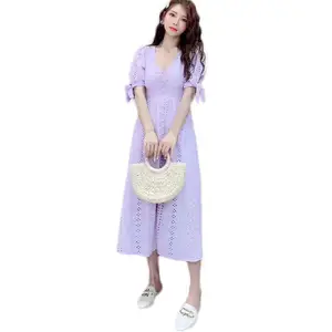 Top Sale New Design Women Clothing Casual Lace Long Plain White Dresses