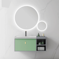 Évier mural moderne, 50 pouces, 4 pièces, peinture verte, finition de peinture verte, Vanity de salle de bains avec miroir à LED