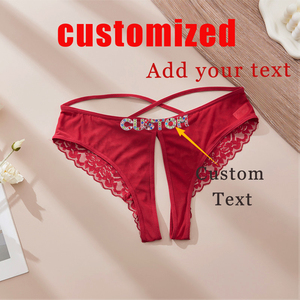 Perizoma <span class=keywords><strong>Rosso</strong></span> in <span class=keywords><strong>Pizzo</strong></span> Personalizzato con Lettere in Strass - Intimo Personalizzabile con Nome per Donne - Ordine Minimo 1 Pezzo - Product Image 2