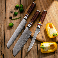 Ensemble de 8 couteaux de cuisine professionnels en acier Damas à 67 couches, couteaux de chef pour couper et cuisiner avec manche en bois Pakka