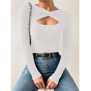 Ly915 2026 Nuovo Maglione Casual da <span class=keywords><strong>Donna</strong></span> a Maniche Lunghe, Design Slim con Taglio Intrecciato per l'Autunno - Product Image 3