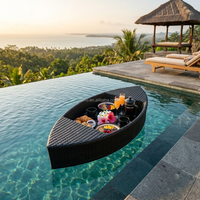 Panier de service flottant en forme de bateau, tressé à la main en osier synthétique, idéal pour le petit-déjeuner, les villas, les piscines et les fêtes aquatiques - Grande Vente