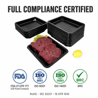 Plateau alimentaire jetable en PP noir de qualité alimentaire, empilable, thermoformé, résistant au congélateur, pour viande et fruits, vente en gros