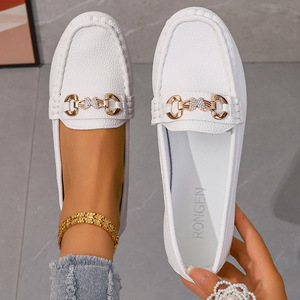 Large Size Casual Loafers Women's 2026 Spring New Soft-soled Metal Foreign Trade Single-layer Shoes Flat Loafers - Product Image 6