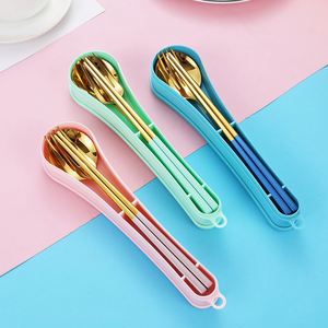 Hot Selling Camping 304 Stainless Steel Cutlery <b>Portable</b> Chopsticks Spoon Fork Small Waist 3Pcs Tableware Flatware Set - Product Image 2