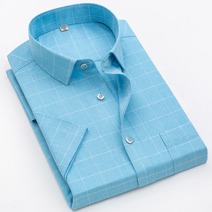 Camisa de vestir a cuadros informal para hombre, manga larga, ajuste Regular, Azul, Gris, Popelina, Otoño, peso ligero, de talla grande para negocios de trabajo <span class=keywords><strong>Social</strong></span> - Product Image 1