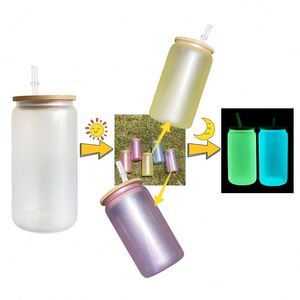 US Warehouse Sublimation 16oz Soda Pop Can Shaped <b>Beer</b> Glasses <b>Light</b> Sensitive Color Changing Cold Cup with Bamboo Lid and Straw - Product Image 2