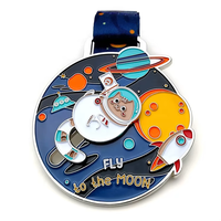 Médailles Métalliques Personnalisées 3D avec Design Chat Astronaute Coulissant et Mobile, Médaille en Émail Souple avec Ruban Imprimé Personnalisé pour Course Virtuelle Amusante