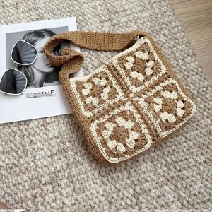 2024 Wholesale Bohemian Square <strong>Crochet</strong> <strong>Bag</strong> Handmade Knit Tote Shoulder Hand <strong>Bag</strong> for Women Straw <strong>Bag</strong> - Product Image 1