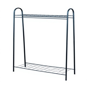 Porte-vêtements autoportant à double niveau en métal avec étagères en fil métallique pour le rangement des vêtements dans le placard, design minimaliste - Product Image 1