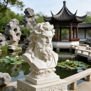 Busto de <span class=keywords><strong>Zeus</strong></span> con Efecto Mármol, Escultura Elegante Pintada a Mano en Resina para Fuente de Exterior, Pieza Decorativa - Product Image 6