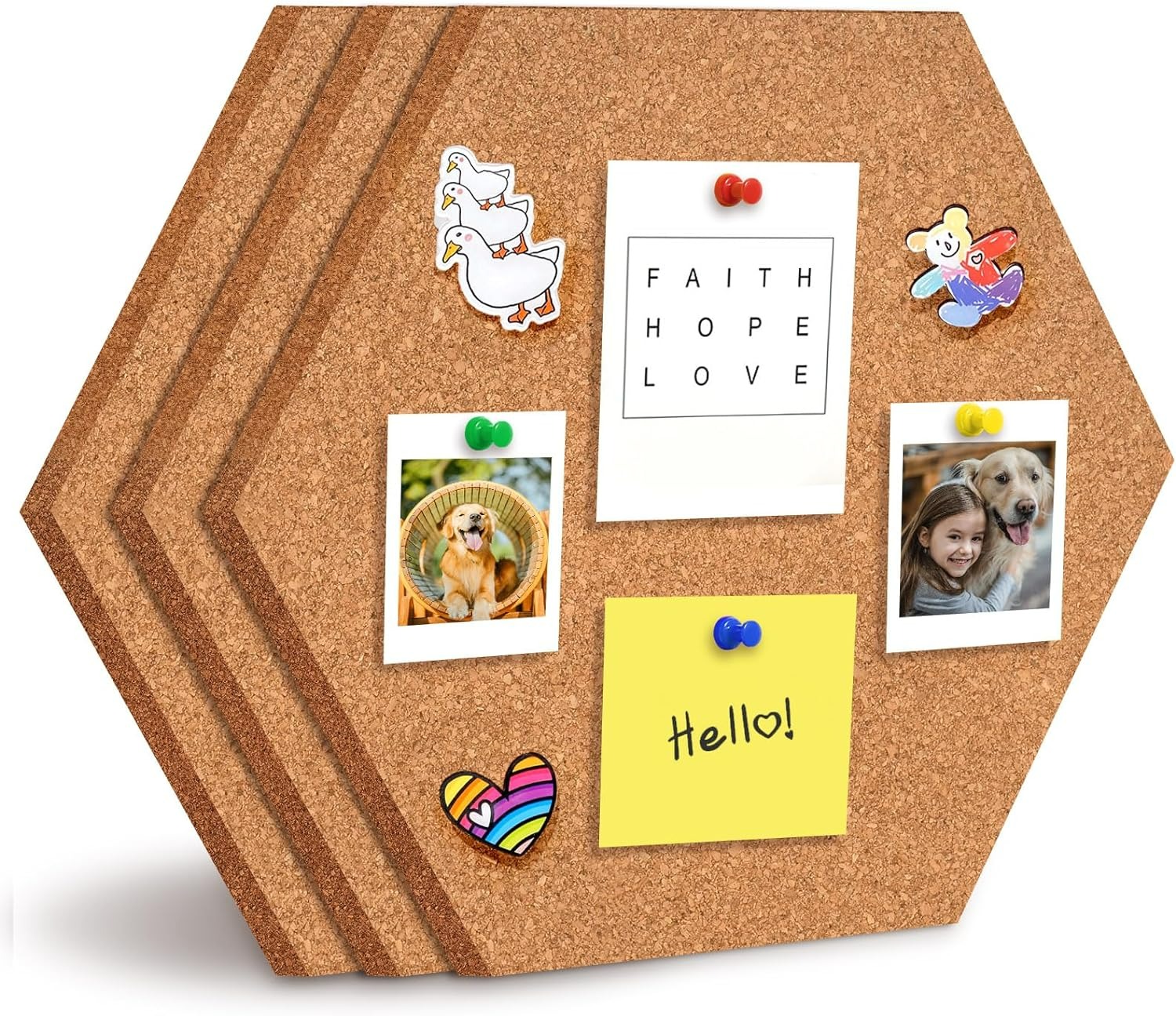 6pcs Hexagon Back Self Adhesive Mini Wall Cork Board Decoration Bulletin Board Cork Board