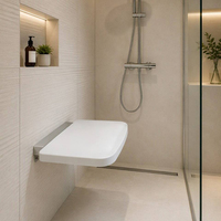 Siège de douche mural pliable blanc au design moderne, finition chromée, durable, pour salle de bain, garantie 5 ans
