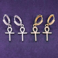 Boucles d'oreilles créoles Ankh GRA Hip Hop Iced Out Bling en argent sterling 925 avec moissanite VVS testée au diamant pour femmes et hommes
