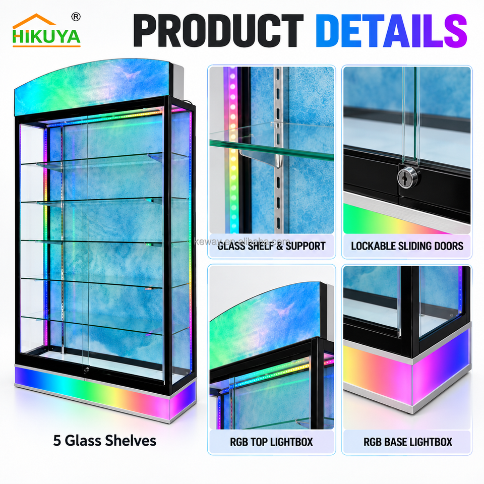 Floor Standing Perfume Display Cabinet with 5 Glass Shelves RGB LED ...