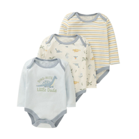 Ensemble 3 pièces de bodys respirants à manches longues style anglais pour bébés, barboteuses triangulaires à motifs de dessins animés pour nouveau-nés garçons et filles – Collection été chaude