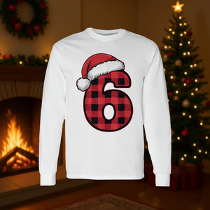 Camiseta clásica a cuadros con el número 6, de manga larga, diseño navideño retro a juego para parejas, seis y siete. - Product Image 3