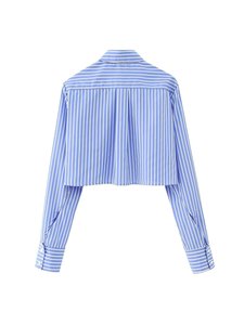 HANO kemeja kantor Formal bergaris lengan panjang kustom desain kaus Crop top wanita kotak blus elegan - Product Image 2