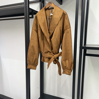 Ensemble deux pièces pour femmes AIMEISI, veste en daim classique minimaliste décontractée à col large et ceinture, jupe plissée