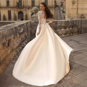 Wedding Dress A-Line Satin Sweetheart Neckline Natural Waist Pure White Ivory Polyester Fiber Simple Style - Product Image 2