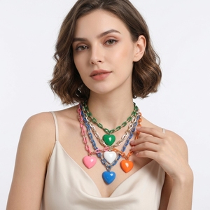 Customizable Fashion Boho <strong>Candy</strong> Colors Enamel Chain Heart Charm <strong>Necklace</strong> for Women's Anniversary Gift - Product Image 1
