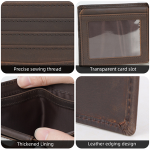 Engrave Custom Logo <strong>RFID</strong> <strong>Blocking</strong> Cowhide <strong>Wallet</strong> for Men Real Cow Crazy Horse Leather Bifold <strong>Wallet</strong> With 2 ID Window in Stock - Product Image 5