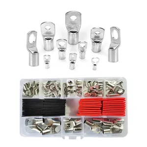 120PCS Heavy Duty Wire Lug Battery Round Cable Ends Crimp Assorted Kit Bare Tinned Copper Ring Terminal with heat shrink tubing