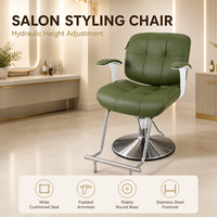Fauteuil de Barbier Pivotant en Cuir Vert avec Base Ronde Argentée, Chaise de Coiffure et de Rasage pour Salon de Barbier, Mobilier de Salon Argenté