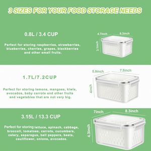 Kitchen Fridge Fruit Vegetable Food Drain Fresh Transparent Stackable <b>Plastic</b> Injection Eco-Friendly 2-6L <b>Square</b> Storage Box - Product Image 4