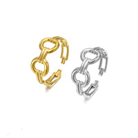 Bague ouverte en acier inoxydable à double boucle, design hydraulique, bijoux fantaisie dorés et argentés, bague de doigt