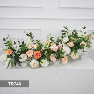 DKB Factory Customized Artificial Silk Flowers <b>Green</b> and White Flower <b>Runner</b> for Wedding Table Decoration - Product Image 2