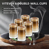 Tasses à café 400 ml en verre borosilicate à double paroi, design côtelé, pour boissons chaudes et froides
