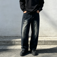 Jeans pour homme à taille haute et coupe droite, brodés sur mesure, avec un design respirant et léger, en denim noir