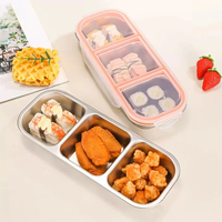Boîte à lunch miniature en acier inoxydable 304 à 3 compartiments avec couvercle en plastique, compatible micro-ondes, écologique, durable, récipient de stockage alimentaire