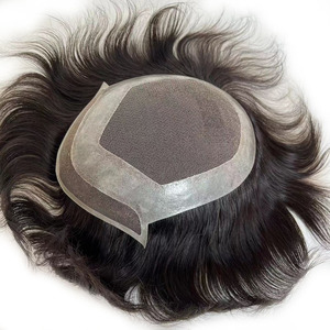 Hollywood <b>Mens</b> Bleached Knots Natural Wave Human Hair <b>Wigs</b> Male Toupee Piece Hair System Hair for Best Price Good Quality#1B - Product Image 4