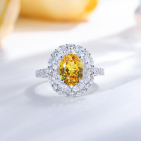 Bague de fiançailles ovale en argent sterling 925 avec saphir jaune de laboratoire de 2 carats et halo, pour femme, vente en gros OEM