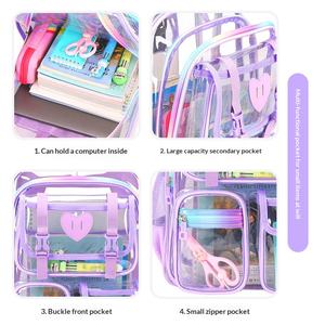 Wholesale Customizable Clear Transparent <b>Backpack</b> with Heart Design and Rainbow Zipper <b>Waterproof</b> PVC <b>School</b> Bag - Product Image 4