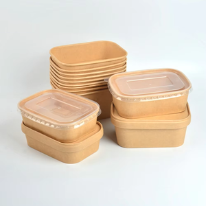 SenAng05-caja de comida de papel marrón, Bol desechable de papel Kraft Pp para ensalada con tapa, nuevo diseño, venta al por mayor - Product Image 1