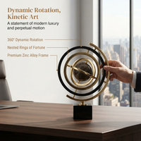 Ornement de globe terrestre rotatif en métal Art Déco, sphère en pierre marbrée imprimée UV, base en cristal noir, décoration de bureau de luxe, cadeau de bureau