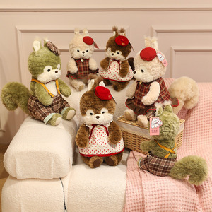 Nuovo Peluche Morbido e Carino a Forma di Scoiattolo al Cioccolato alle Nocciole, con Gonna a Pois, Giocattolo per Bambini - Product Image 6