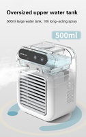 Ventilateur rafraîchisseur d'air portable 3-en-1 avec brumisateur, mini humidificateur évaporatif rechargeable par USB et ventilateur de bureau, réservoir d'eau de 500 ml, 1800 mAh