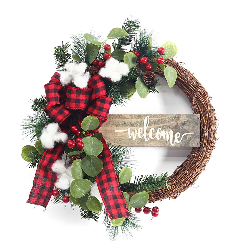 Wholesales Christmas Wood Garland Artificial Christmas Wreath Hanging Indoor Festival Decoration Xmas Wreaths