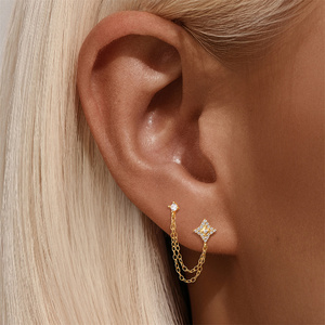 Pendientes de Plata de Ley S925 con Estrella de Cuatro Puntas y Circonita Cúbica en Forma de Corazón, Pendientes Dobles con Circonita Cúbica para Mujer, Joyería Fina - Product Image 4