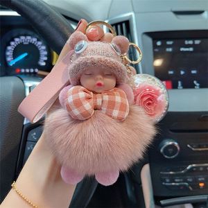 New Design 13cm Mini Soft Plush Baby Dolls <b>Key</b> <b>Chain</b> Fashion Vinyl Baby Face Dolls Keyring With Bow - Product Image 4