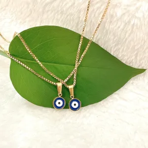 Inspire 18K Plaqué Or Boîte Chaîne Collier avec Dainty Evil Eyes Pendentif En Gros Pas Cher Bijoux En Acier Fabriqué PVD Technique