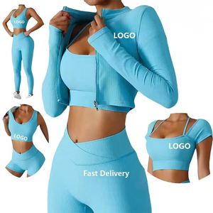 JoyYoung 1-Piece Yoga <strong>Workout</strong> <strong>Jacket</strong> &amp; Leggings Set Eco-Friendly Nylon/Cotton Reversible Breathable Racerback High-Waisted - Product Image 1